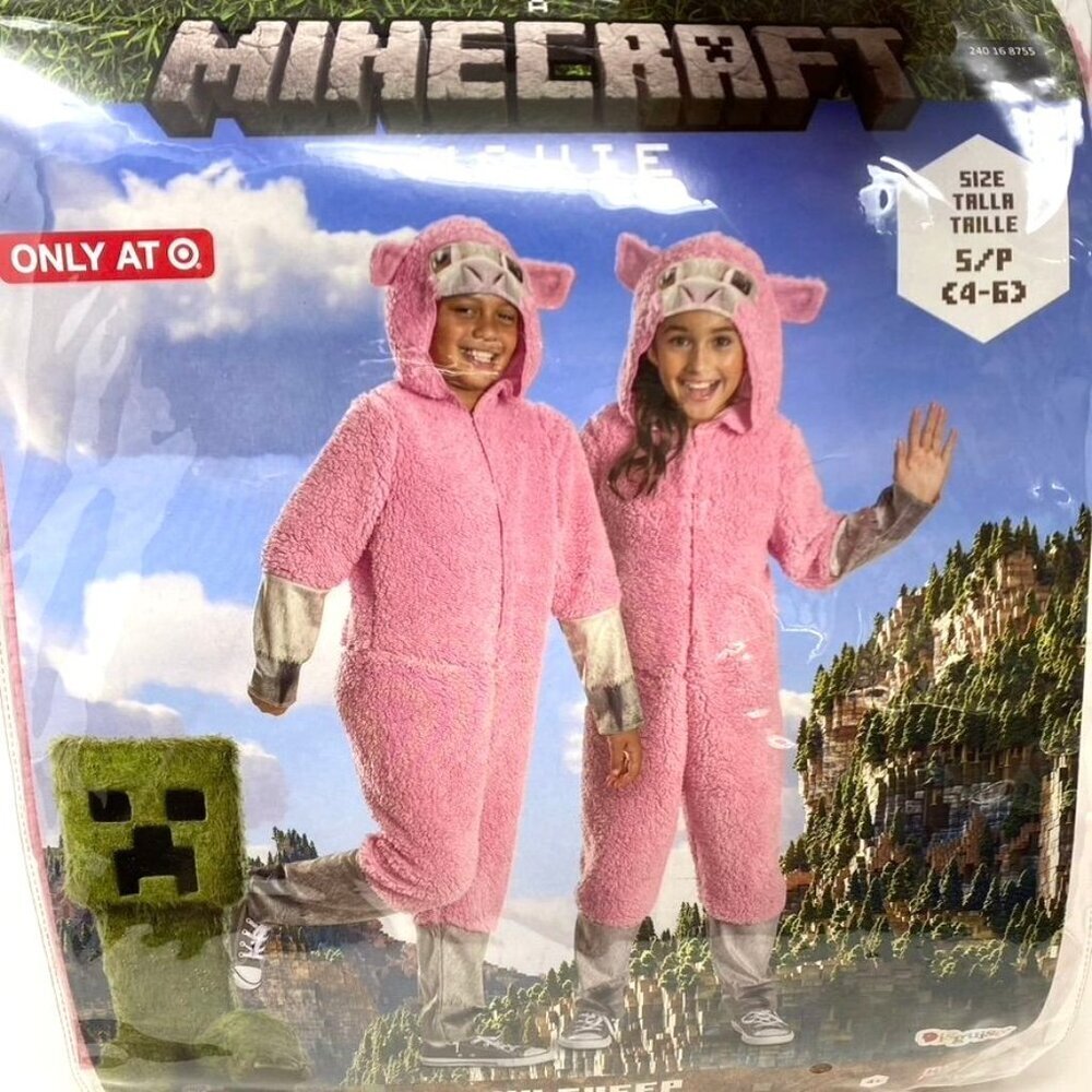 Kids' Minecraft Movie Sheep Unisex Classic Costume Jumpsuit Pink Small Or Large - Picture 4 of 10